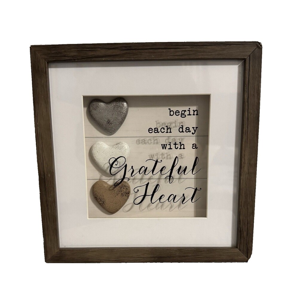 Wood Framed Plaque Hanging Inspirational Saying Message Picture Three Hearts